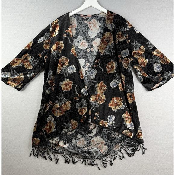 SJS Tops - SJS Kimono Womens Sz 1X Black Burnout Velvet Fringe Boho Fairygrunge Whimsigoth